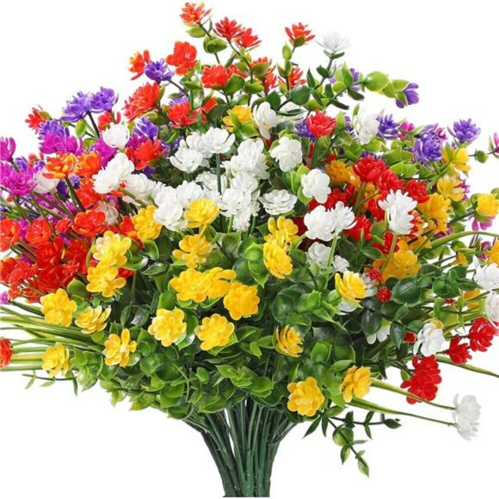 Artificial Flowers Outdoor UV Resistant Faux Plants Shrubs for Home Decor Set